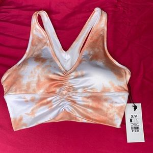 Charlotte Russe Orange and White Tie Dye Refuge Athletics Padded Sports Bra